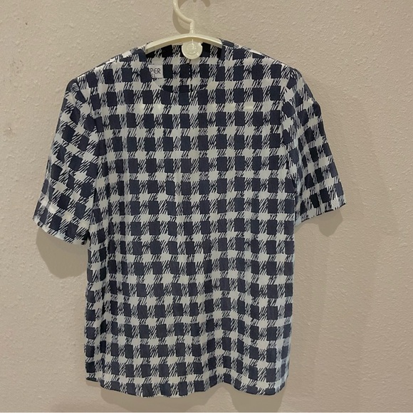 Vintage Kasper for ASL Navy & White Checked Short-sleeved Blouse Women’s Size … - Picture 1 of 9